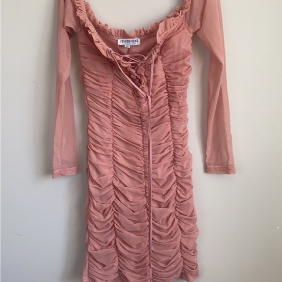 FASHION NOVA Pink Ruched Mesh Dress - Picture 2 of 3